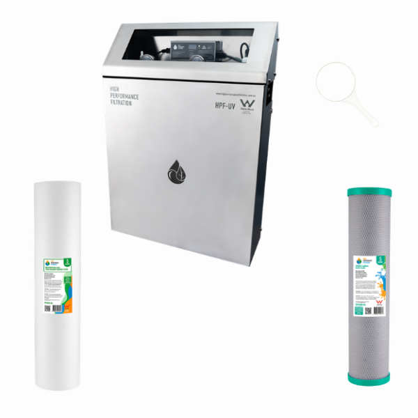 water filter High Performance , Weatherproof Twin Filter + UV Whole House Water Sanitation System , For Raw Water, Rainwater, Tank & Bore (ncwhwptuv)