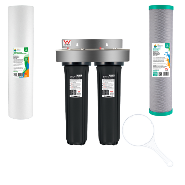 Whole House Water Filter High performance Twin Stage Filter System (Tank  Water)  stainless steel bracket 20''x 4.5'' (ncthp2045)