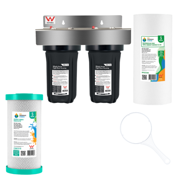 whole house High performance Twin Stage  water filter system  with stainless steel bracket 10 inch x 4.5 inch (ncwht1045)