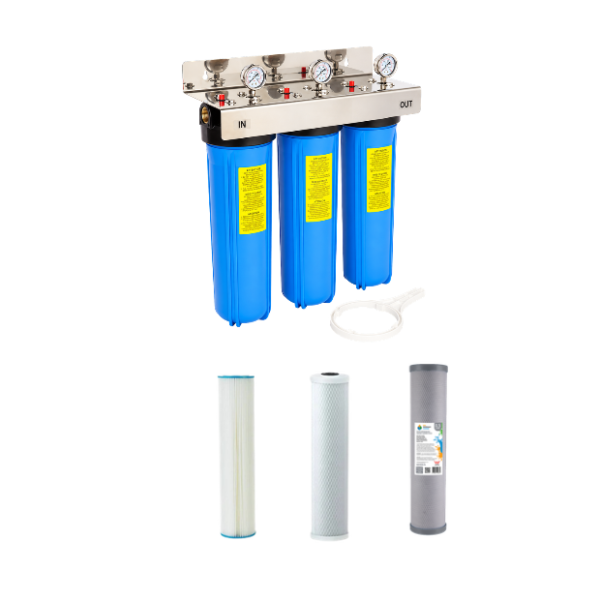 Big Blue/High Flow Triple 20″x 4.5” Whole House Water Filter      rains or mains water